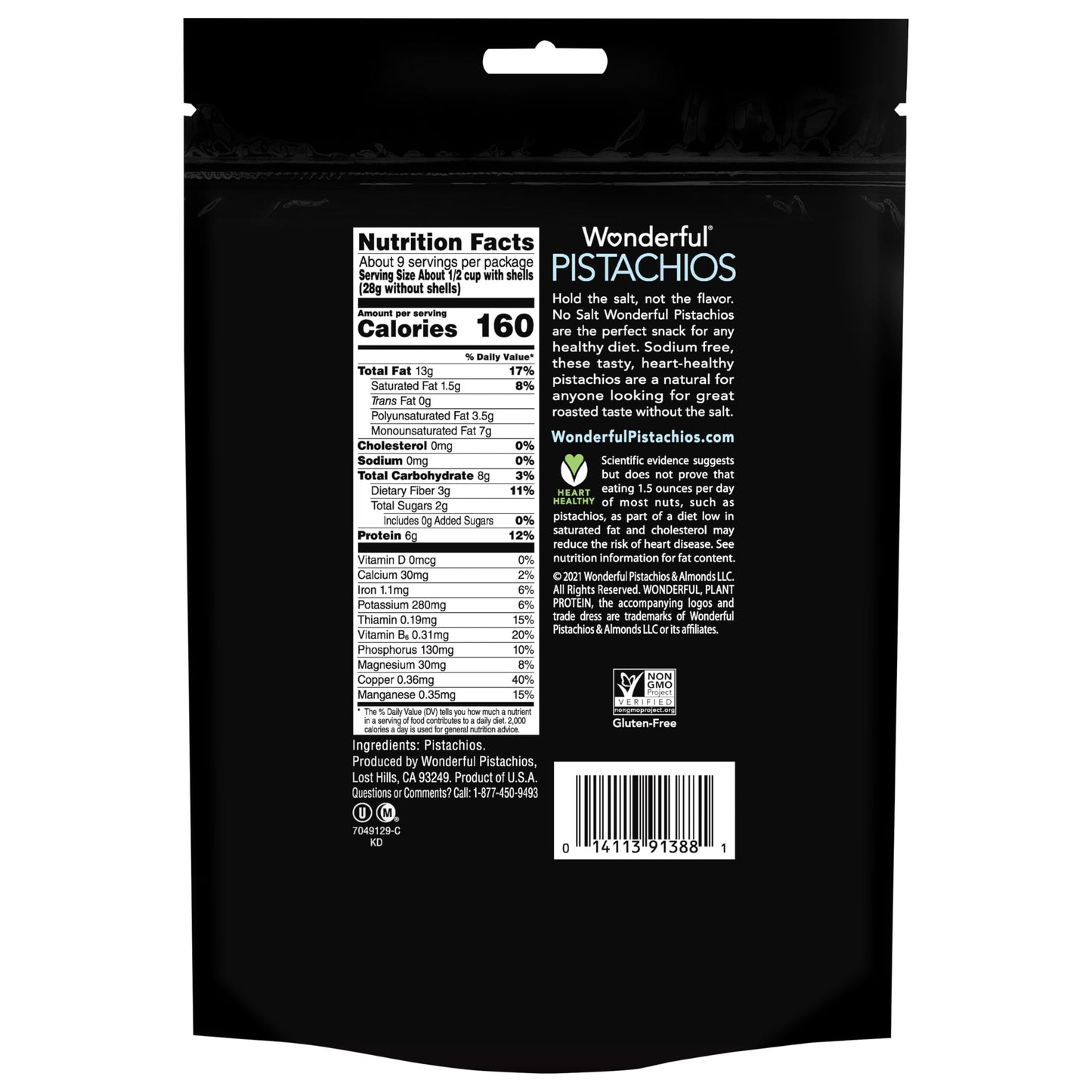 Wonderful Pistachios In Shell, Roasted With No Salt Nuts, 16 Ounce Resealable Bag, Protein Snacks, Gluten Free, Healthy Snacks F