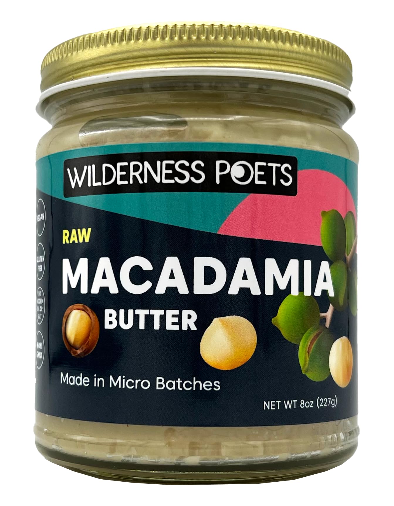 Wilderness Poets, Raw Macadamia Nut Butter - Keto, Vegan, No Salt (8 Ounce) - Glass Jar