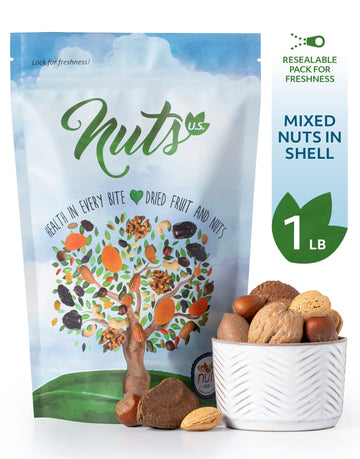 Nuts U.S. – Mixed Nuts In Shell (Almonds, Walnuts, Hazelnuts, Pecans, Brazil Nuts) | No Added Colors And No Artificial Flavors | Fresh Buttery Taste And Raw |Packed In Resealable Bags!!! (1 Lb)