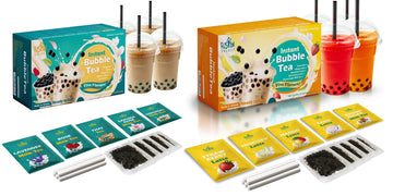 Fusion Select Authentic Bubble Tea Kit Extra Rich (5 Packs) Bubble Tea Drink, Boba Tapioca Pearl, Straws, Popular Bubble Tea Flavors (10 Flavors)