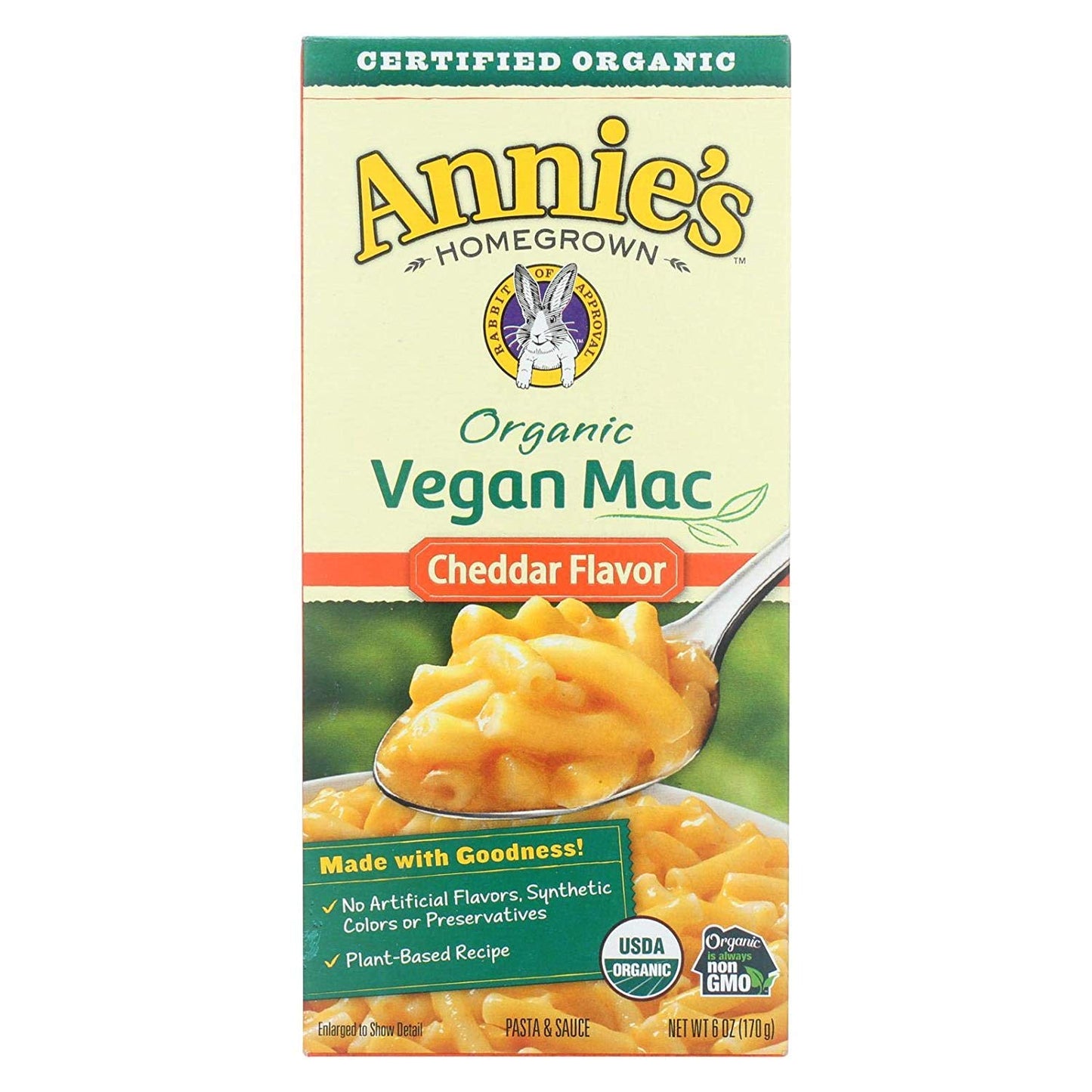 Annie 'S Homegrown, Mac&Chs, Og2, Vgn, Ched Flav, Pack Of 12, Size 6 Oz, (Vegan 95%+ Organic)12