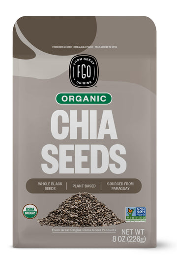 Fgo Organic Chia Seeds, 8Oz, Natural Raw Black Chia Seeds From Paraguay, Plant-Based, Non-Gmo, Vegan, Gluten-Free, Gels Easily, Superfood, Packaging May Vary (Pack Of 1)