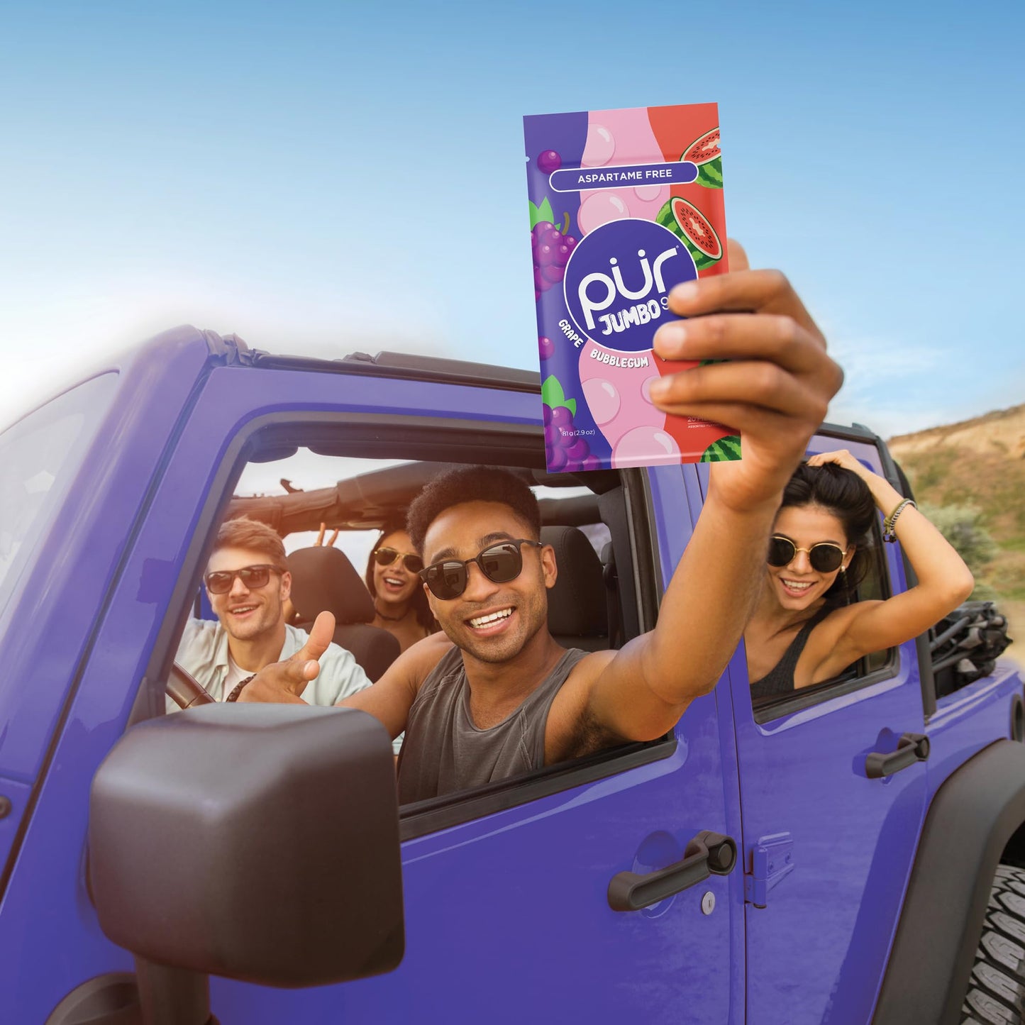 Pur Jumbo Gum | Aspartame Free Chewing Gum | 100% Xylitol | Natural Bubblegum, Grape, Watermelon Flavor, 20 Pieces (Pack Of 1)