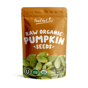 Food To Live Organic Raw Pepitas, 8 Ounces — Non-Gmo, Pumpkin Seed Kernels, Unsalted, No Oil, No Shell, Vegan, Kosher, Bulk. Keto Snack.
