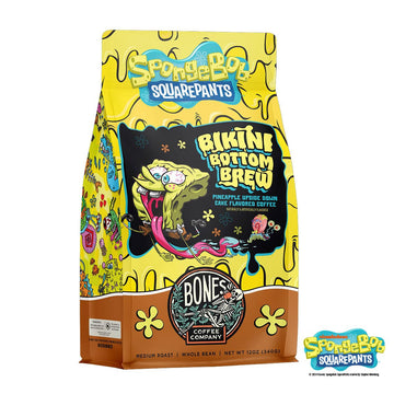 Bones Coffee Company Bikini Bottom Brew Ground Coffee Beans Beans Pineapple Upside Down Cake Flavor, Low Acid Flavored Coffee Made With Arabica Beans, Medium Roast Coffee Inspired By Spongebob (12 Oz)