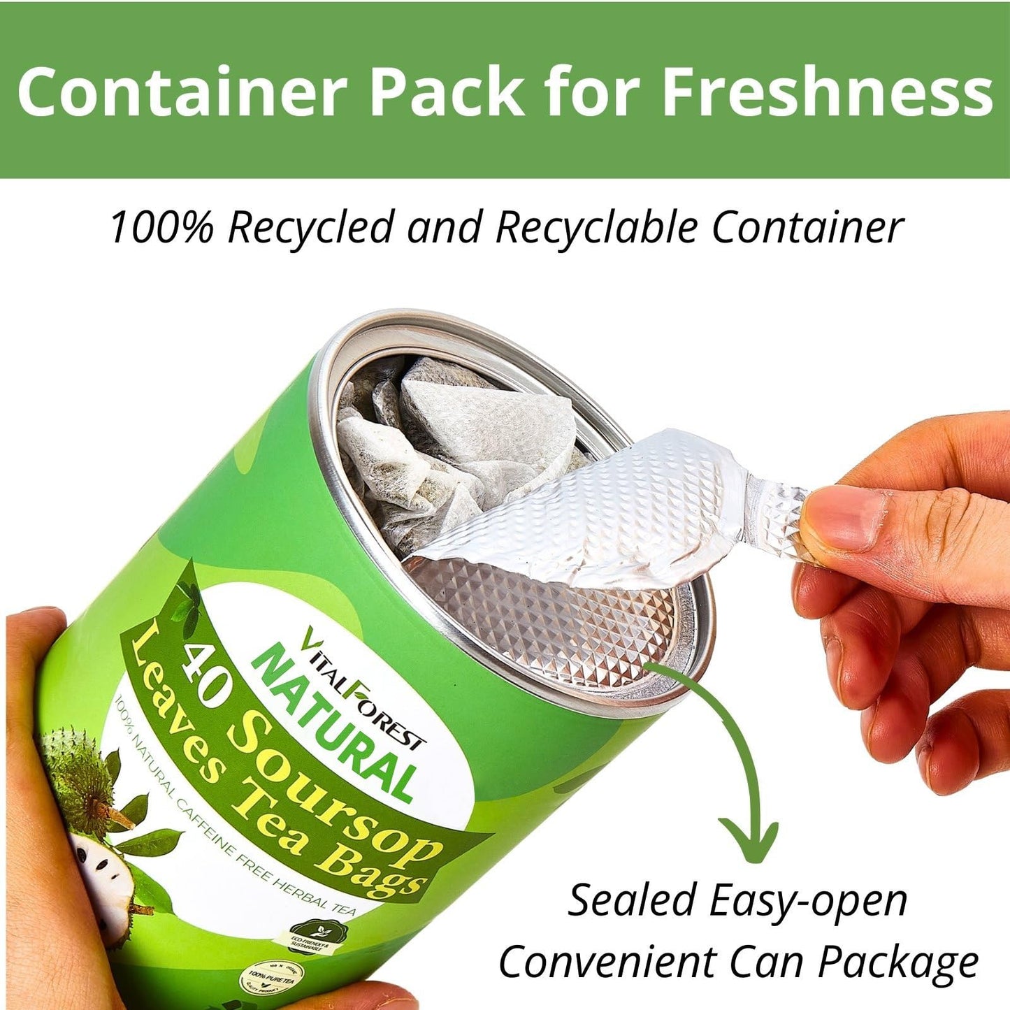 VitalForest Soursop Leaves Tea Bags - 40 Dried Tea Bags - Herbal Infusion