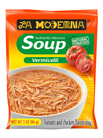 La Moderna Sopa de Fideo con Sémola de Trigo Durum, Sabor a Tomate y Pollo, 3.5 oz, Pack de 12, Ideal para Sopas
