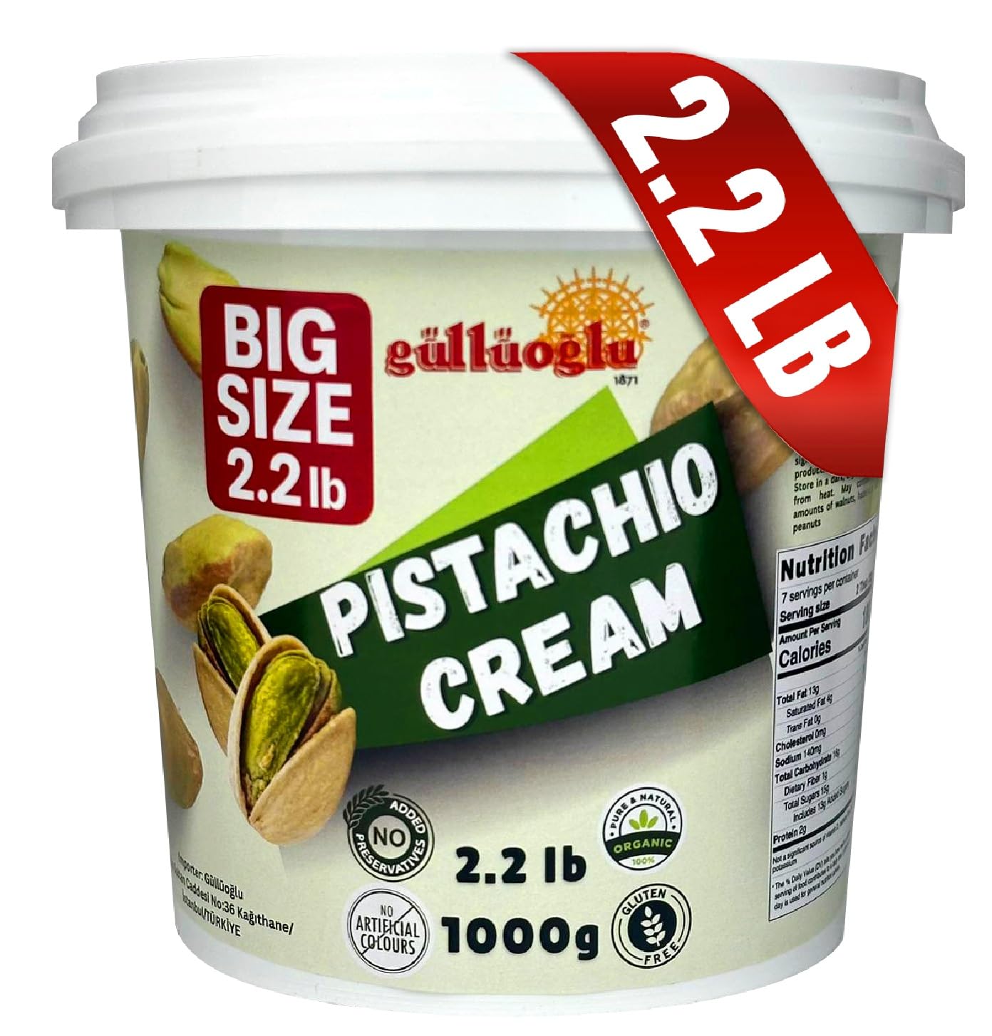 Pistachio Cream Bulk Tub - 2.2lb / 1 kg Gulluoglu enhanced Cream For Dubai Chocolate Best options Pistachio Butter Perfect Taste For Dubai Chocolate 35.2 ounce