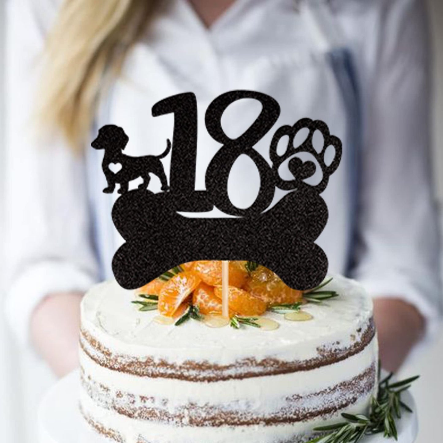 1 Pcs 18Th Birthday Cake Topper Black Glitter Dog Paw Eighteen Years Old Birthday Puppy Dog Bone Cake Pick For Let'S Pawty Baby