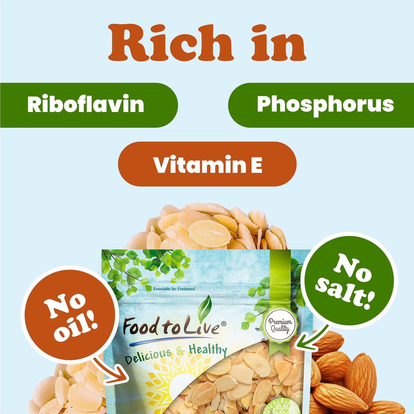 Food To Live Dry Roasted Blanched Sliced Almonds, 6 Ounces - Perfectly Oven Toasted For Maximum Flavor, Unsalted, No Oil Added,