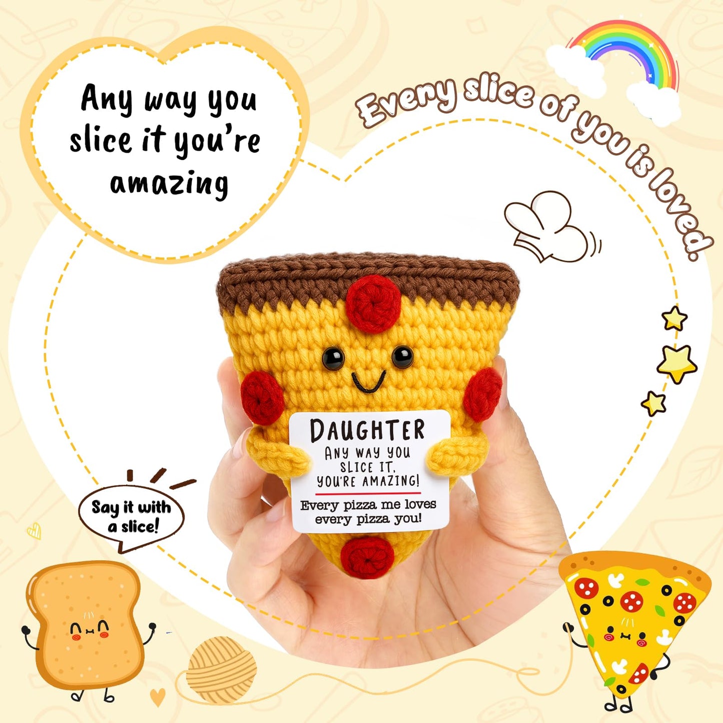 Mini Christmas Daughter Gifts from Mom Dad Cute Handmade Crochet Pizza for Motivational Encouragement Inspirational Christmas Bi