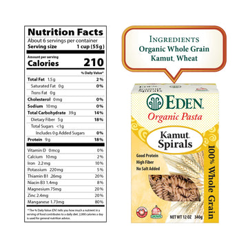Eden Organic Kamut Spirals, Fusilli, 100% Whole Grain, 12-Ounce (2)