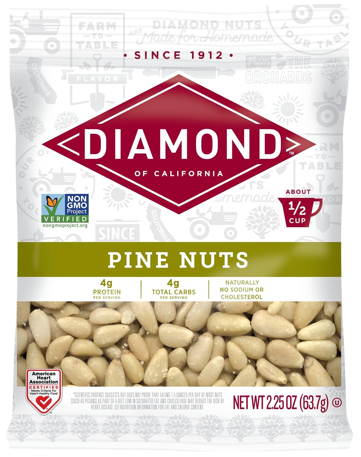 Diamond Of California Shelled Pine Nuts, Raw Unsalted Pine Nuts For Pesto, Baking, Snacking, And Salads, 9Oz Total / 2.25 Oz. Each (4 Pack)
