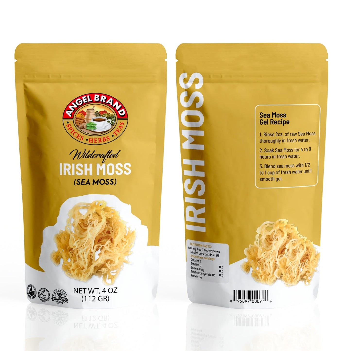 Angel Brand Irish Sea Moss 4 oz Pouch - Nutrient Rich Sea Vegetable Harvested from Pristine Ocean Waters - Enhance Wellness Jour