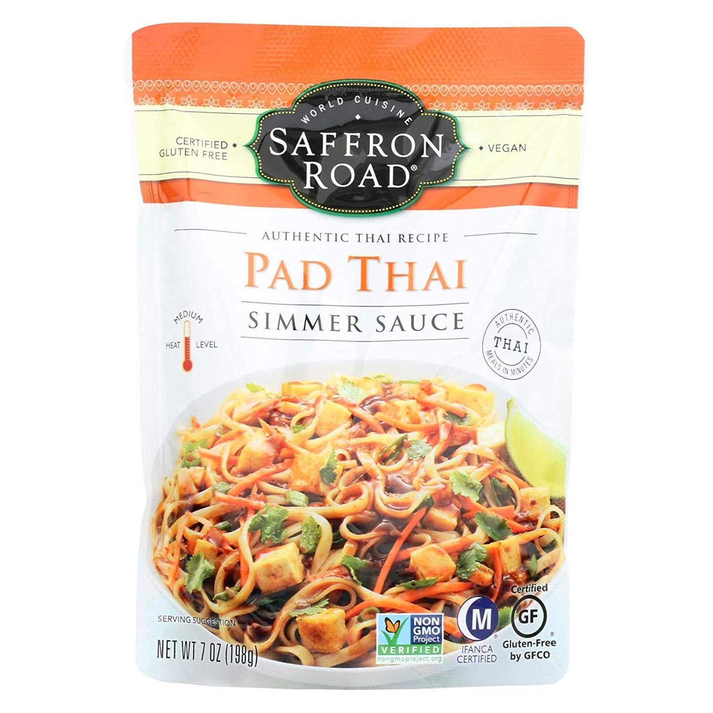 SAFFRON ROAD, Simmer Sce, Pad Thai, Pack of 8, Size 7 OZ, (Dairy Free Gluten Free GMO Free Vegan Wheat Free Yeast Free)