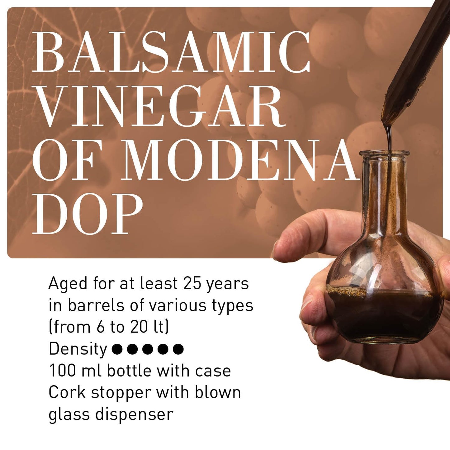 LA SECCHIA Balsamic Vinegar of Modena, Aged 25 Years, 100 ml Bottle, Gift Box, Blown Glass Dispenser, Extra Vecchio