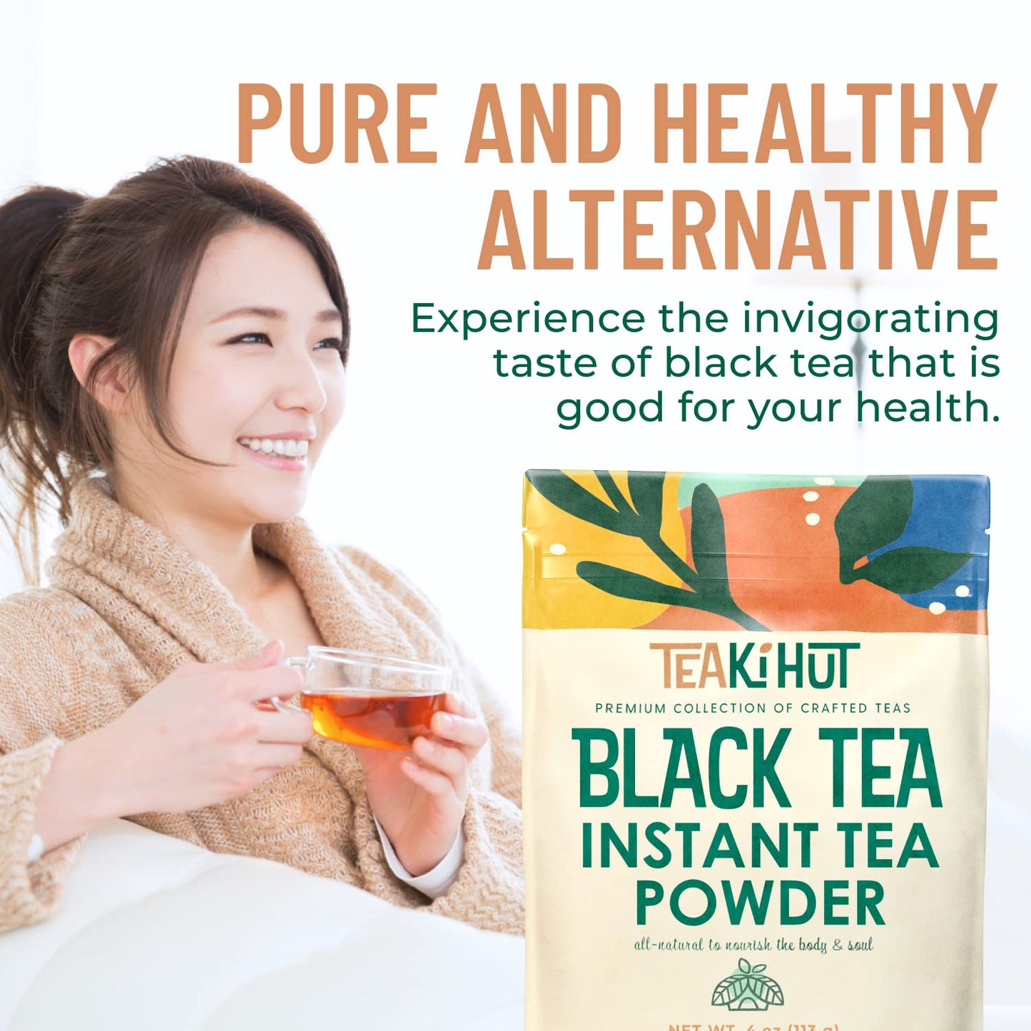TEAki Hut Instant Black Tea Powder, Unsweetened, 4 oz, 113 Servings