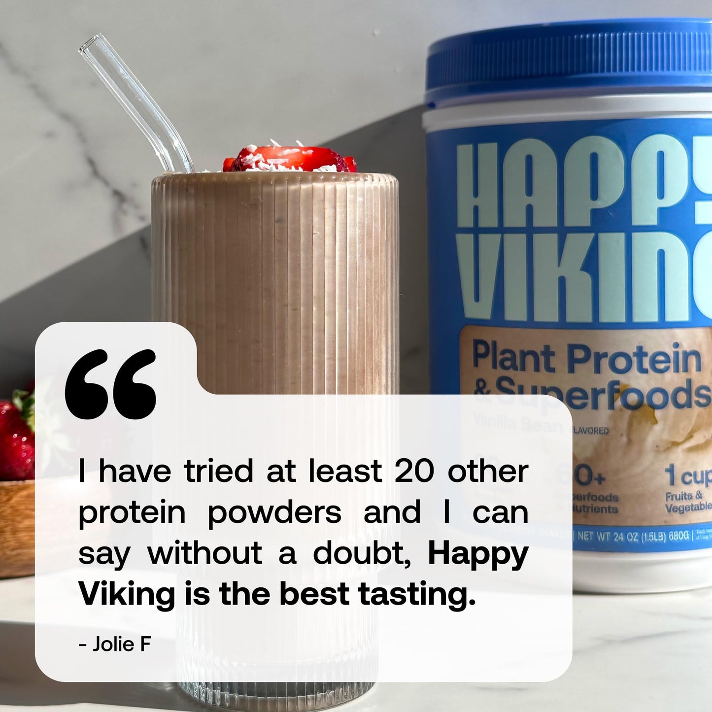 Happy Viking Vanilla Plant Protein Powder, Created By Venus Williams, 20G Protein, Low Carb, Keto, Vegan, Gluten-Free, Non-Gmo, Superfoods, Complete Meal Replacement, 1 Canister (24 Oz.)
