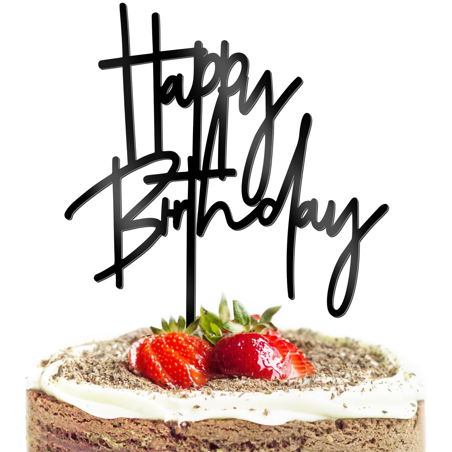 1 Pcs Black Happy Birthday Cake Topper 5.3 Inch X 7.2 Inch Acrylic Cake Topper Happy Birthday Cake Sign Birthday Cake Decorations For Party Dessert And Anniversary Supplies