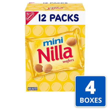 Nilla Wafers Mini Cookies 4 Boxes Of 12 Snack Packs Total, Vanilla, 48 Oz