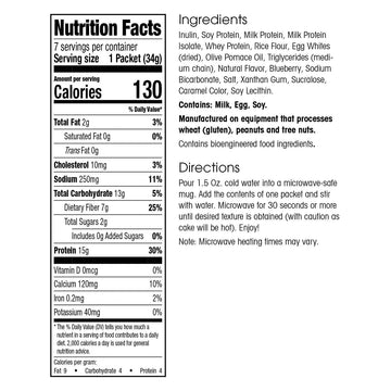 Wonderslim Protein Mug Cake, Blueberry, 15G Protein, 2G Sugar, 7G Fiber (7Ct)