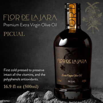Flor De La Jara Premium Extra Virgin Olive Oil From Spain, First Cold Pressed, Polyphenol-Rich, Monovarietal Picual, Hand-Harves