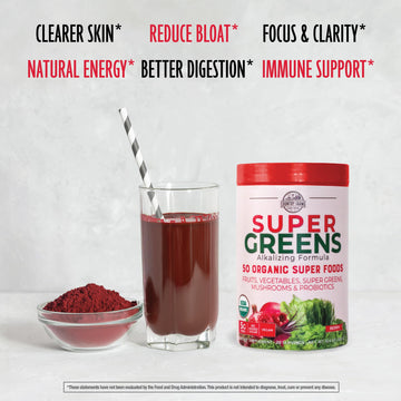 Country Farms Super Greens Drink Mix, Berry Flavor, 50 Organic Super Foods, 10.6 Ounce, USDA Organic, Red