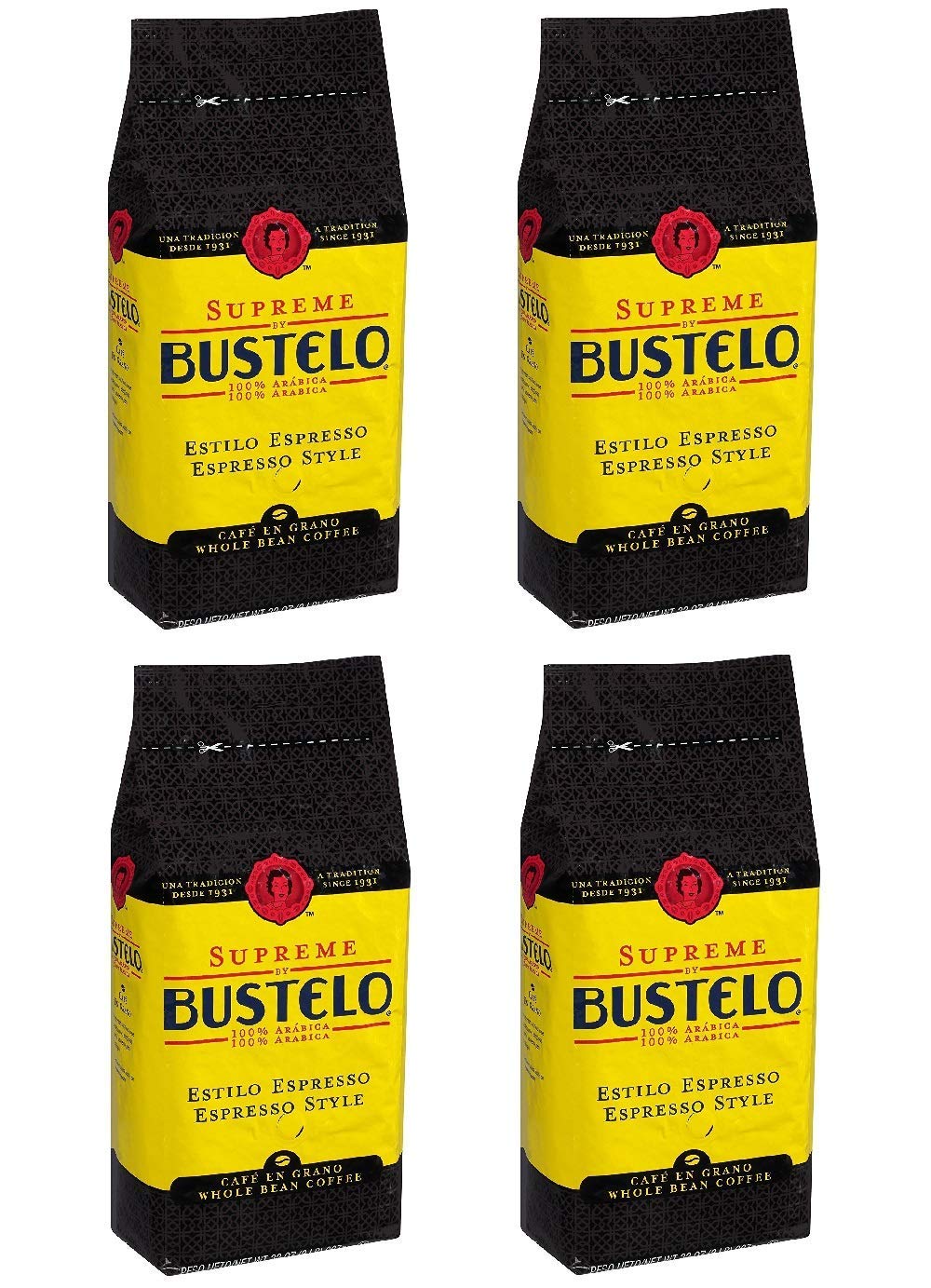 Supreme By Bustelo Whole Bean Espresso Style Coffee, 32 Ounces, 4 Count