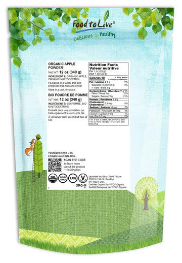 Food To Live Organic Apple Powder, 12 Ounces - Non-Gmo, Unsulfured, Raw, Vegan, Bulk, Great For Juices, Smoothies, Yogurts, And