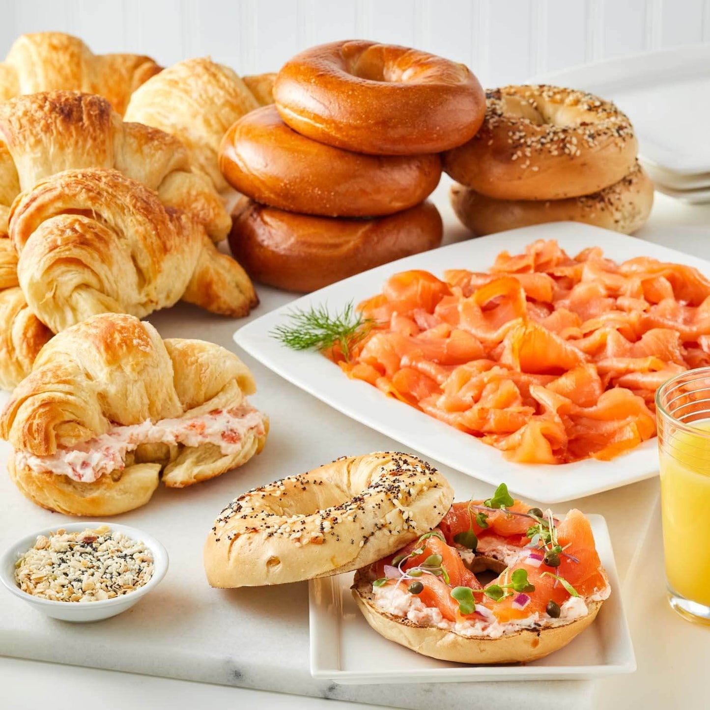 Seabear Rich Flavor Salmon Brunch Box - 1 Lb European Lox Croissants Bagels & Salmon Schmear - Gourmet Breakfast & Brunch Gift Set
