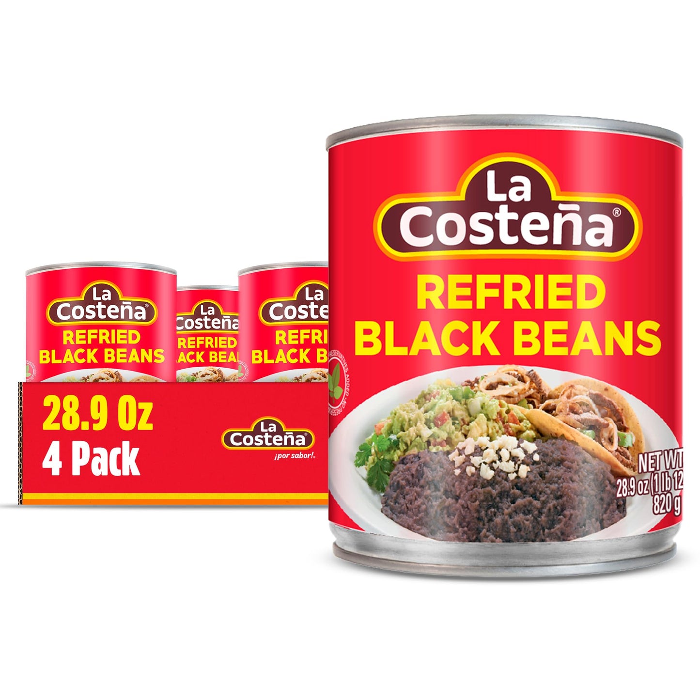 La Costea Refried Black Beans - Ready-to-Eat Canned Refried Beans for Mexican Food, Mexican Rice, Nacho Bean Dip, Bean Burrito,