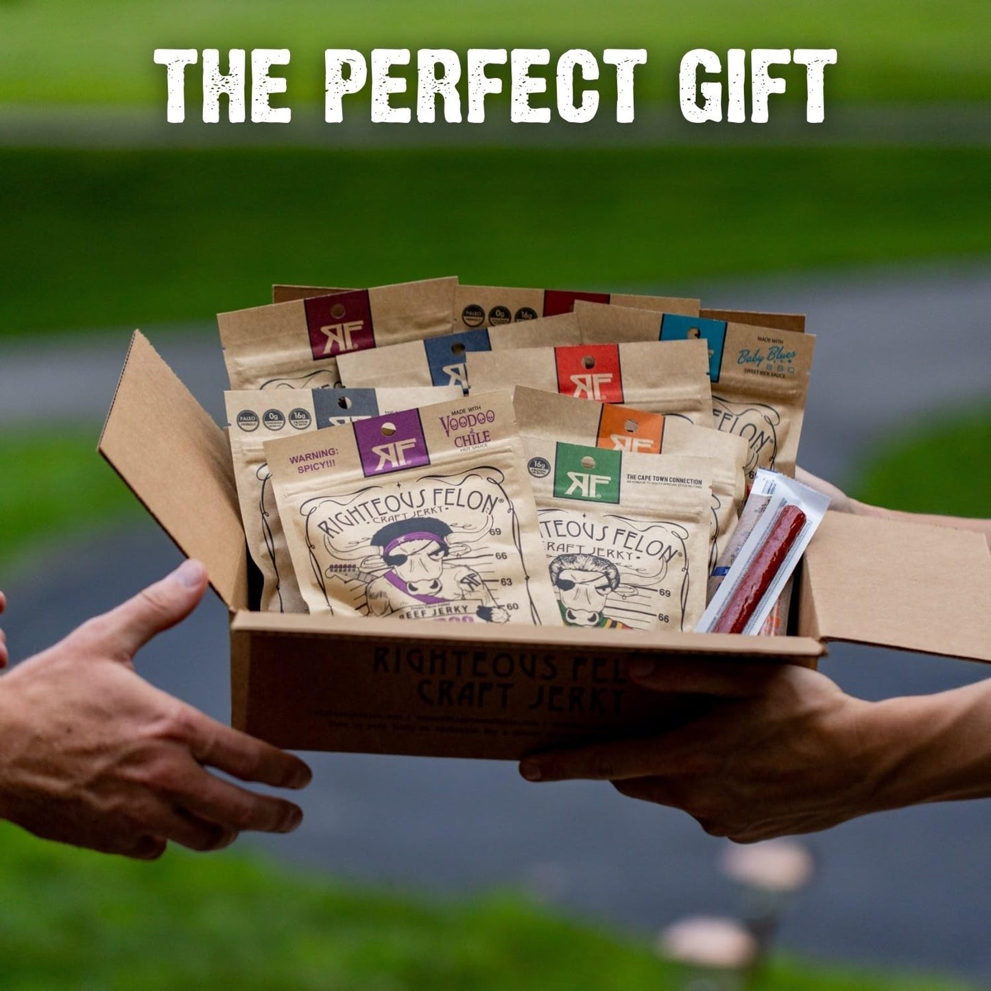 Righteous Beef Jerky Variety Pack Gift Basket - Great Gifts For Men | Gluten Free, High Protein Healthy Snack | Beef, Pork, & Tu