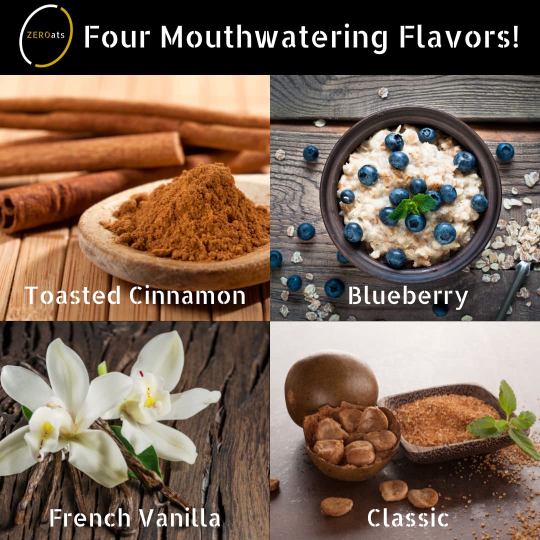 ZEROats Organic Oatmeal - Zero Sugar, Vegan Oats, Sweetened With Monk Fruit (Variety 12 Pack)