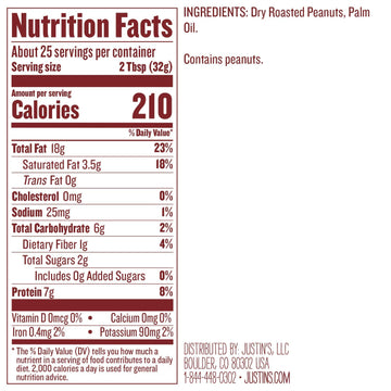 Justin'S Classic Peanut Butter, Only Two Ingredients, Gluten-Free, Non-Gmo, Responsibly Sourced, 28 Ounce Jar (6 Pack)