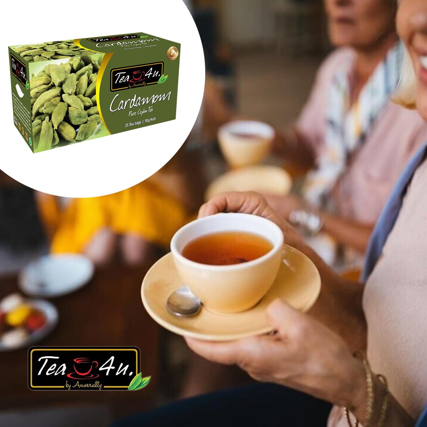 TEA 4U Flavored Black Tea Bags - Original Ceylon Tea with Cardamom, 1 Count (Pack of 25)