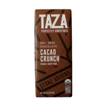 Taza Chocolate Organic Amaze Bar 80% Stone Ground, Cacao Crunch, 2.5 Ounce (1 Count), Vegan