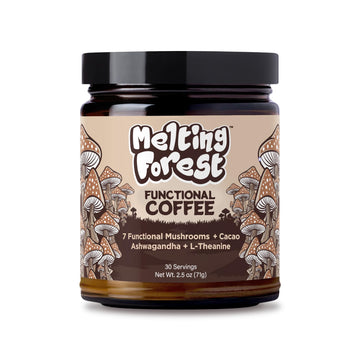 Melting Forest Mushroom Coffee with 7 Functional Mushrooms Cacao Rhodiola L-Theanine Reishi & Lions Mane Stress Relieving Focus Cognitive Function & Mental Clarity (30 Servings)