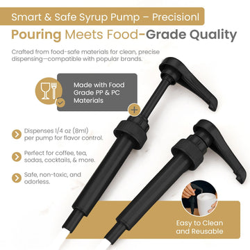 VIGOR PATH Black Coffee Syrup Pump - Fits 25.4 oz Bottles - Pack of 4