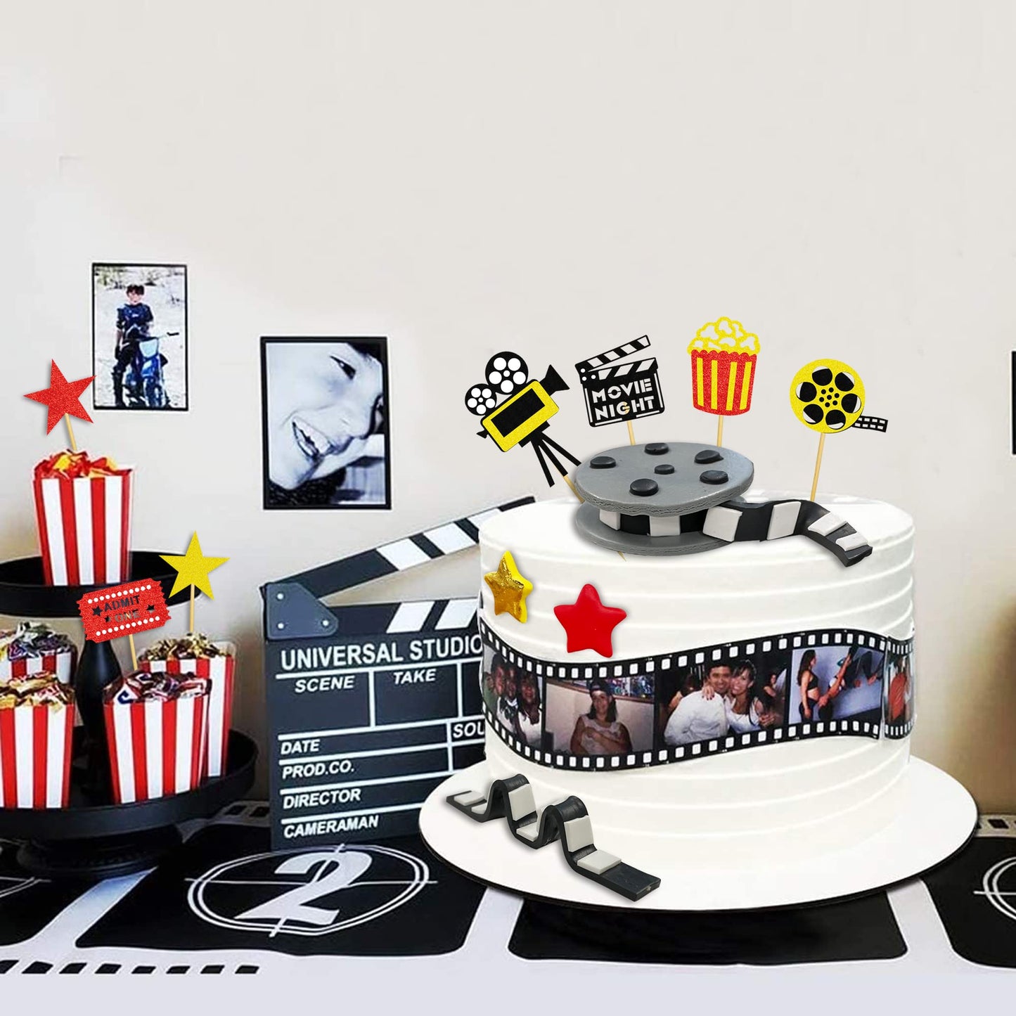 12 Pcs Movie Night Cake Topper Glitter Movie Cupcake Toppers Picks Movie Night Birthday Party Decoration For Movie Theme Birthda