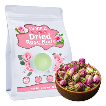 Olvvla - Dried Rose Bud For Fragrant Herbal Tea - 3.52Oz/100G - Delicate Sweet And Refreshing - Natural Pink Rosebud Flower For