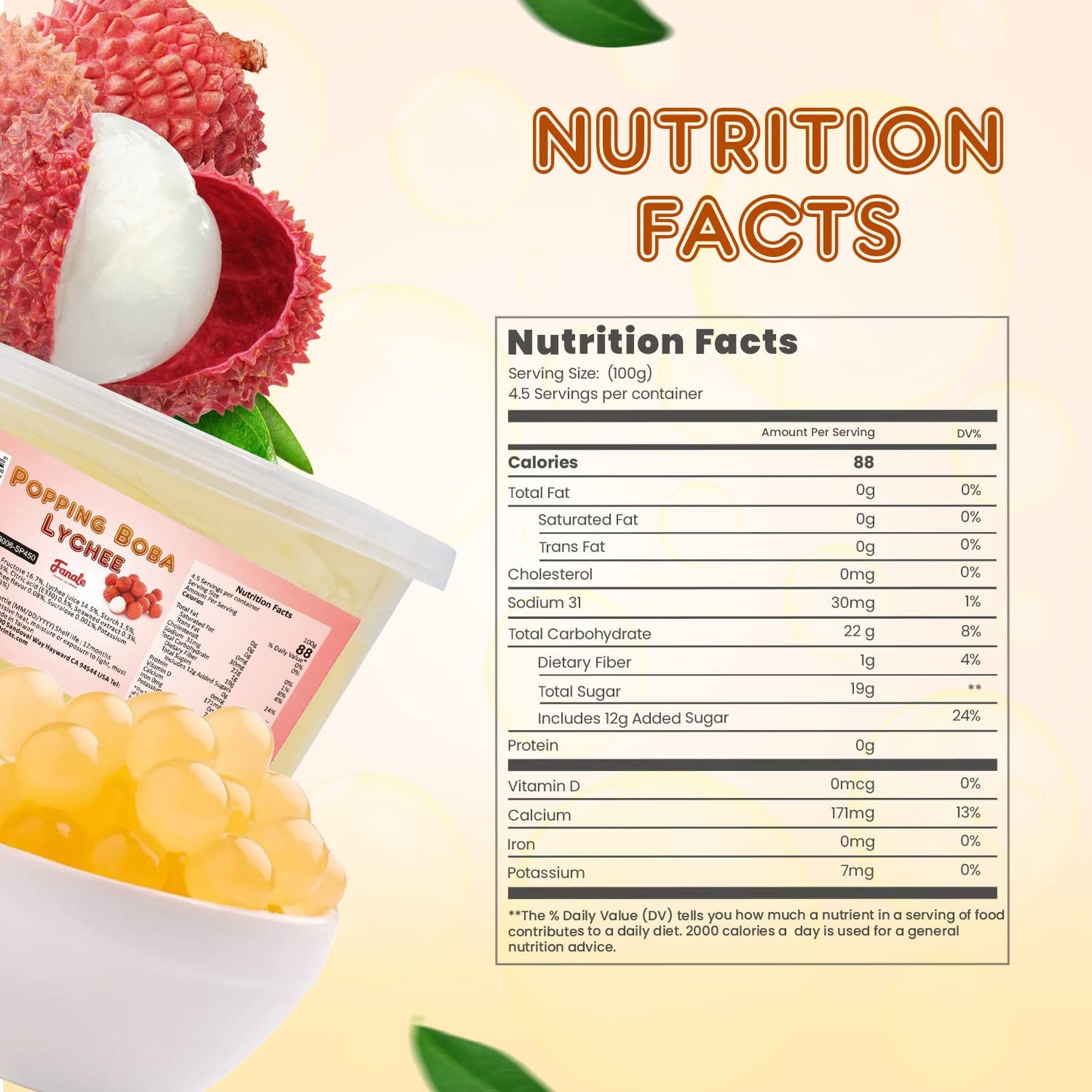 Fanale Popping Boba Pearls For Bubble Tea - 2 Lb (1 Lb X 2) | Lychee | Bursting Boba Pearls Bubble 450G X 2 | Fruit Juice Flavor