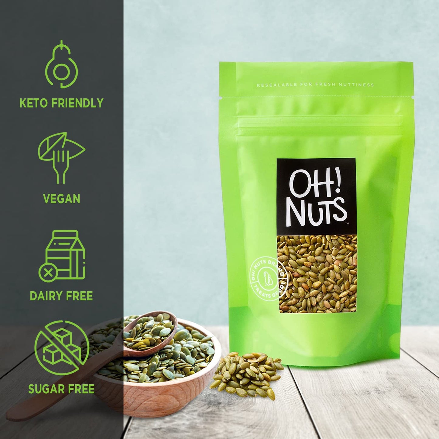 Pumpkin Seeds | Roasted Salted | 5 lb | No Shell Pepitas | Packed in New York Zip-Seal Bag for Exceptional Freshness by Oh Nuts