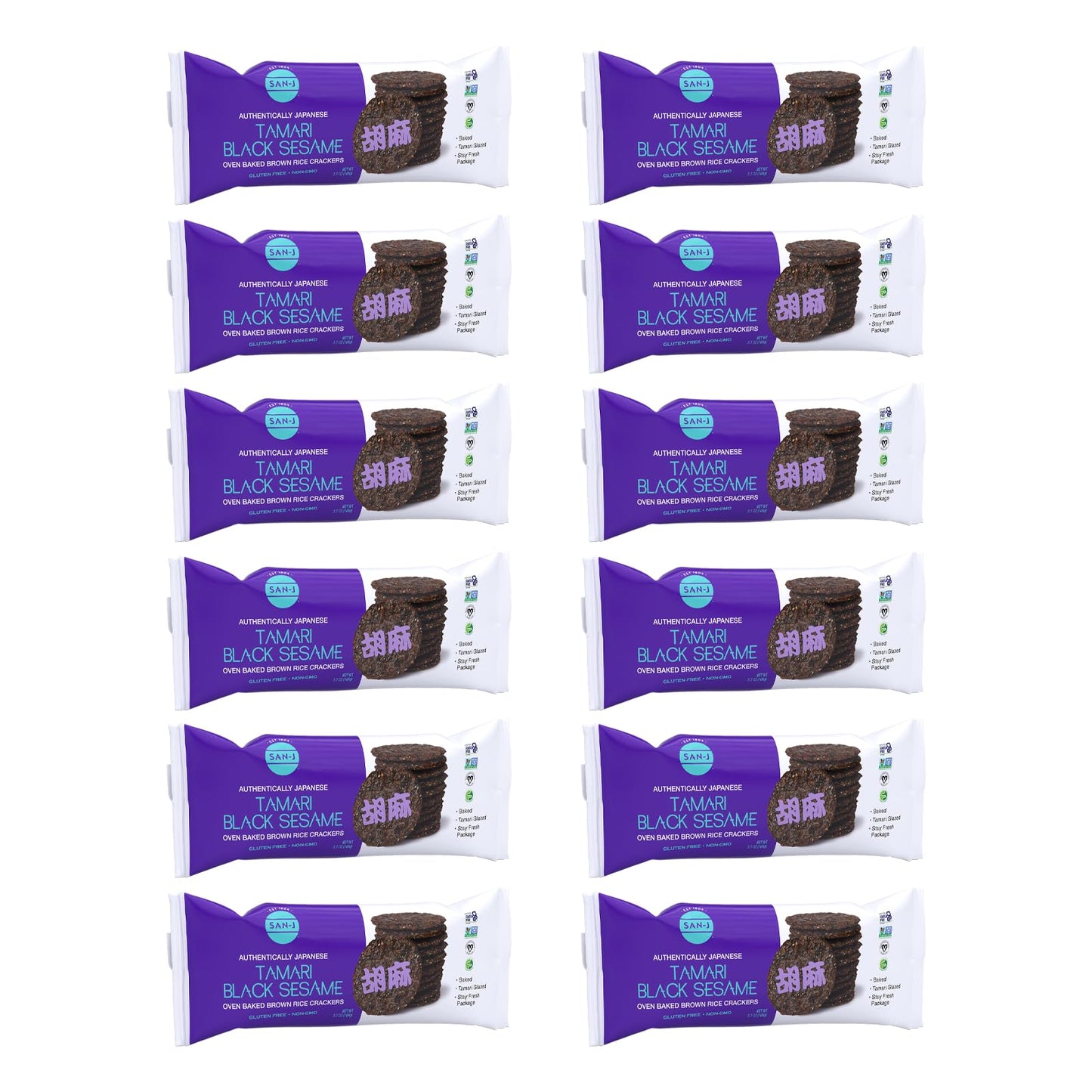 San-J - Tamari Black Sesame Crackers -Specially Baked - 3.7 oz. Boxes - 12 Pack