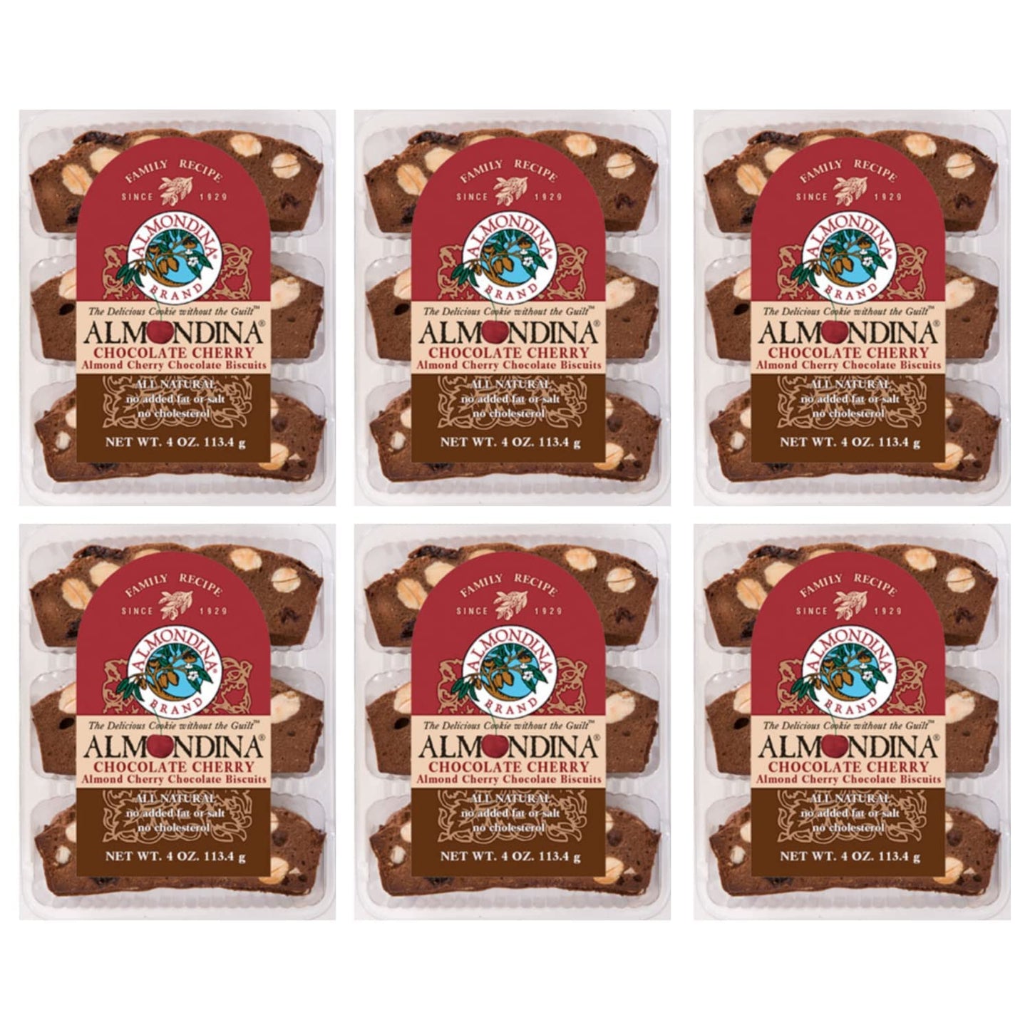Almondina Almond Cookies, Chocolate Cherry Flavor, Dark Chocolate With Plump Cherries, Non-Dairy And Kosher Thin Cookies, Toasted With Natural Ingredients, Sweet And Crunchy Biscotti Snack, 4-Ounce Package (Pack Of 6)
