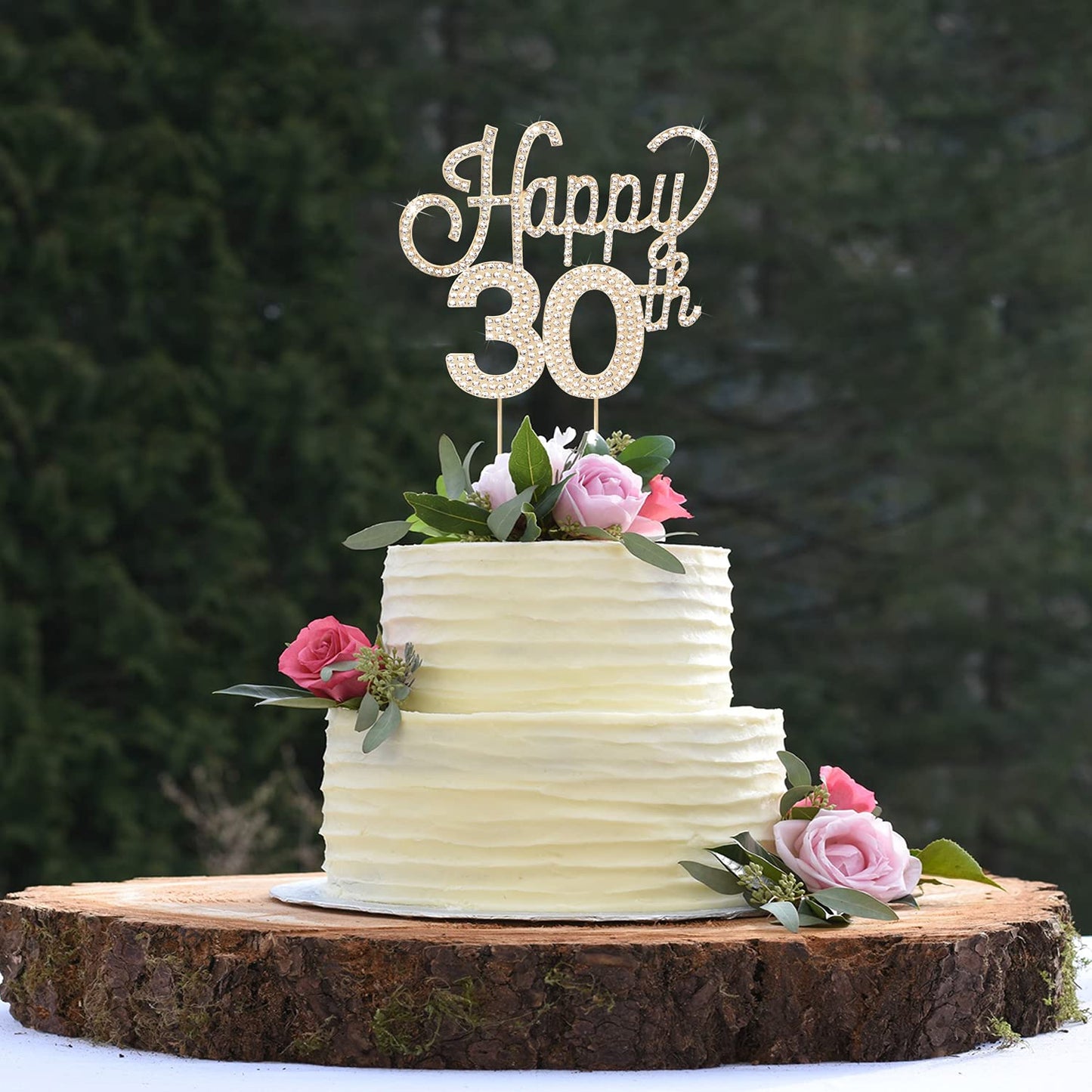 Lingteer Happy 30Th Birthday Gold Rhinestone Cake Topper - Cheers To 30Th Birthday Thirty Years Old Anniversary Party Cake Cente