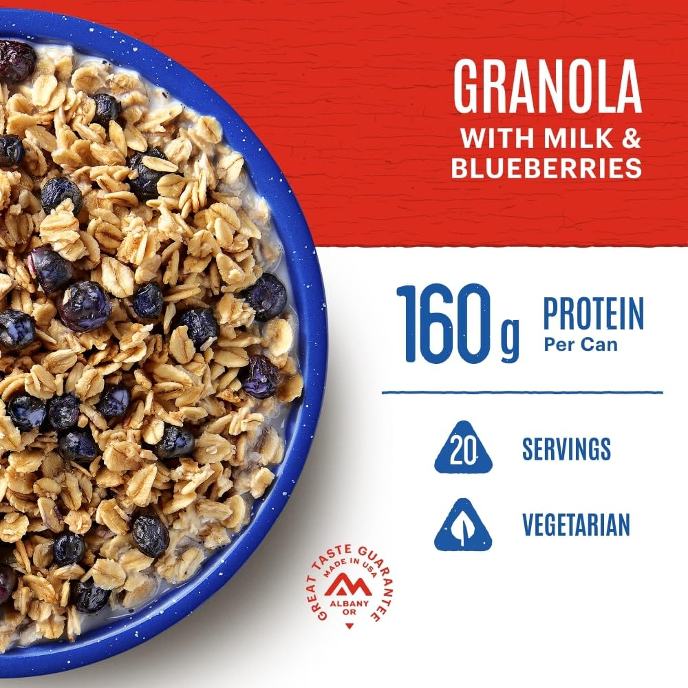 Mountain House Granola With Milk & Blueberries #10 Can | Freeze Dried Survival & Emergency Food | Vegetarian | 20 Servings