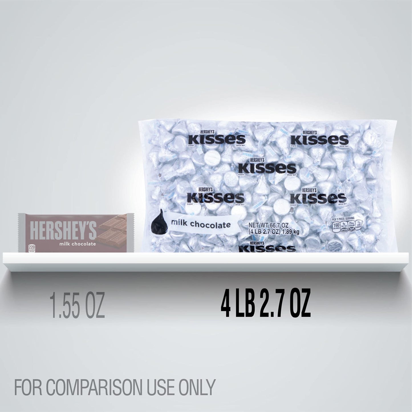 HERSHEYS KISSES Milk Chocolate Candy Bulk Bag, 66.7 oz, Silver Kisses, Model 10034000133458