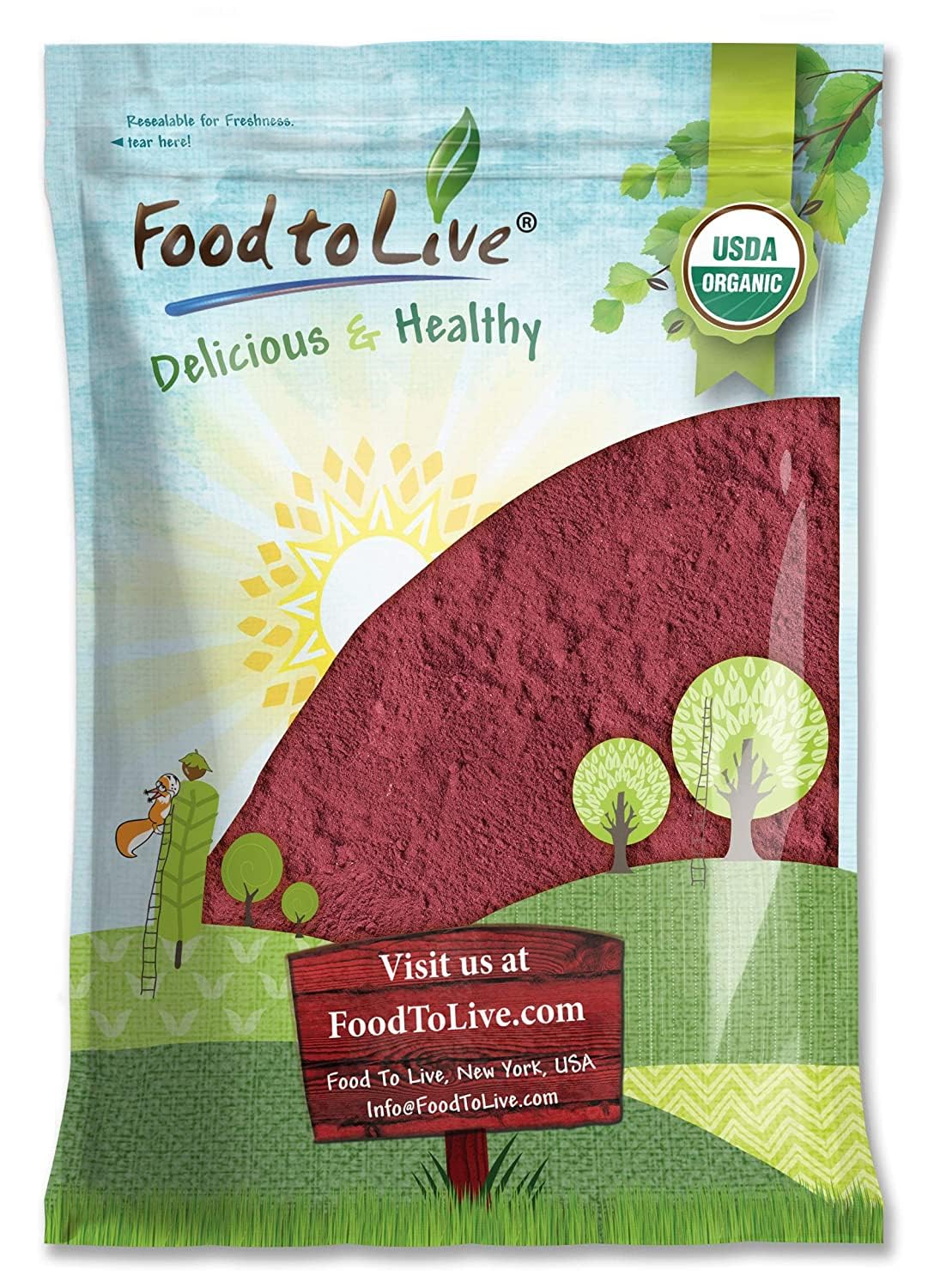 Food to Live Organic Beet Root Powder, 5 Pounds - Non-GMO, Raw, Kosher, 100% Pure, Vegan Superfood, Bulk, Rich in Iron and Fiber