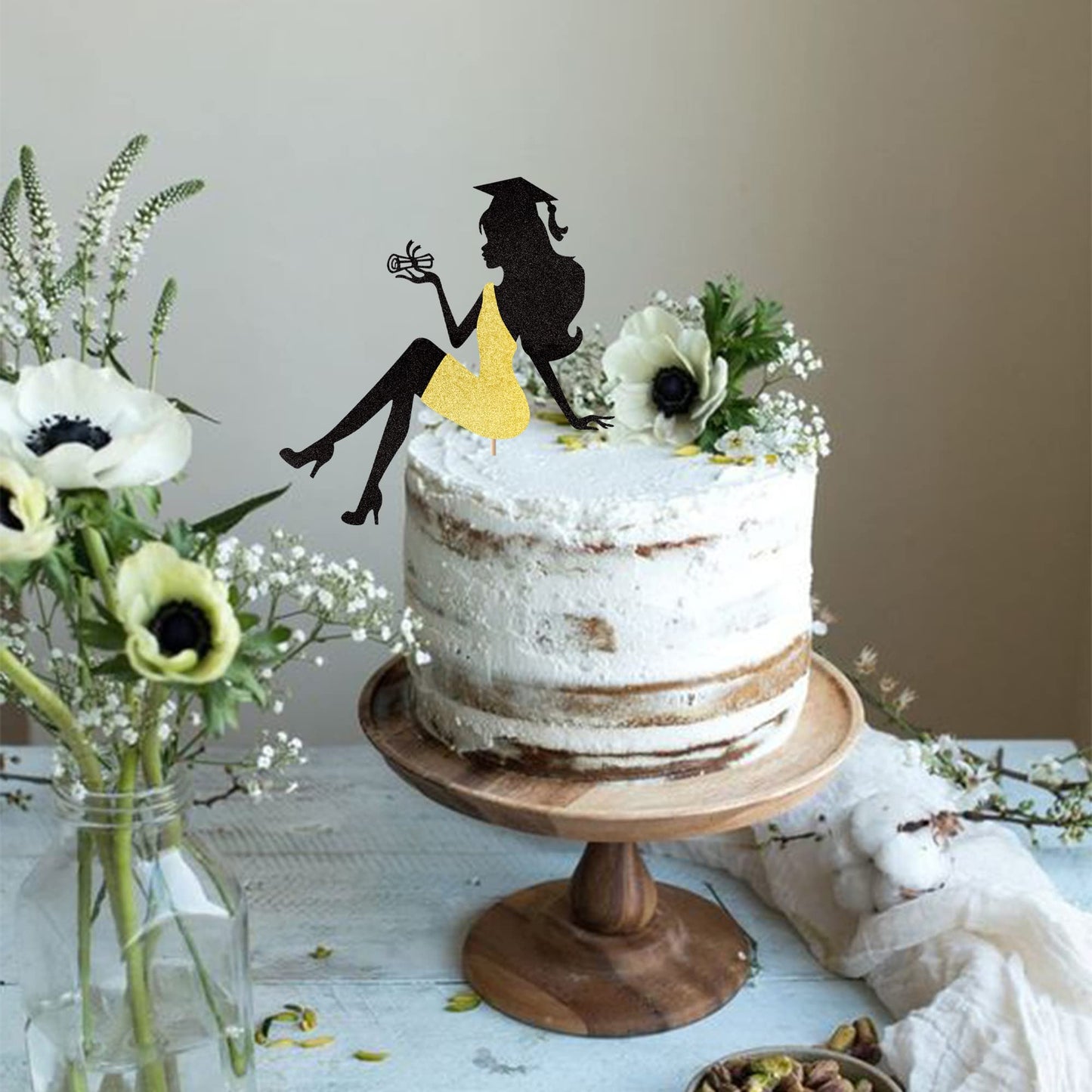 1 Pcs 2024 Graduation Cake Topper With Glitter Grad Cap Diploma High Heel Girl Graduation Cake Pick 2024 Senior Graduation Cake