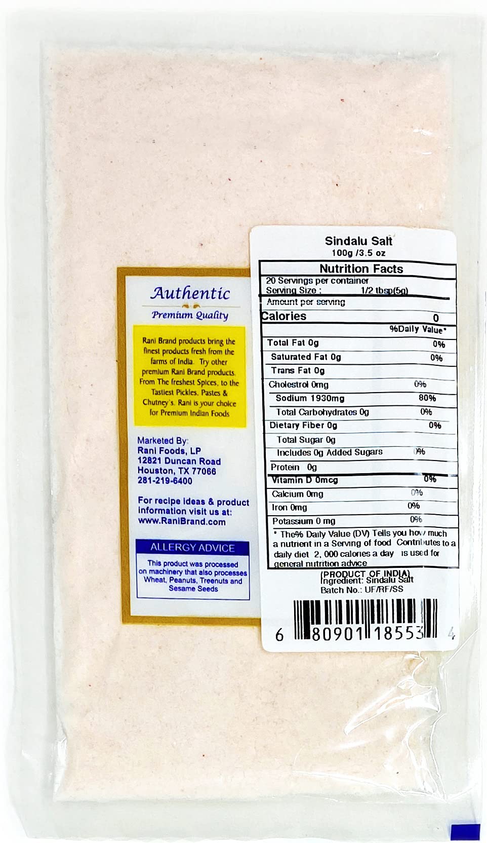 Rani Sindhav Namak (Rock Salt) Powder 3.5Oz (100G) ~ Unrefined, Pure And Natural | Vegan | Gluten Friendly | Non-Gmo | Indian Origin